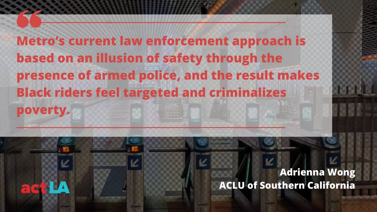 actlosangeles's tweet photo. We call on @metrolosangeles to reimagine safety on transit by ending policing in all its forms and invest in the care-based safety riders deserve. Urge Metro to reject Item 28: a $15 mil, 6-mon contract for guards.
https://t.co/XGpbq6bhhV
#DivesttoInvest
#PeoplesTransit https://t.co/T7bUCx1Rhb
