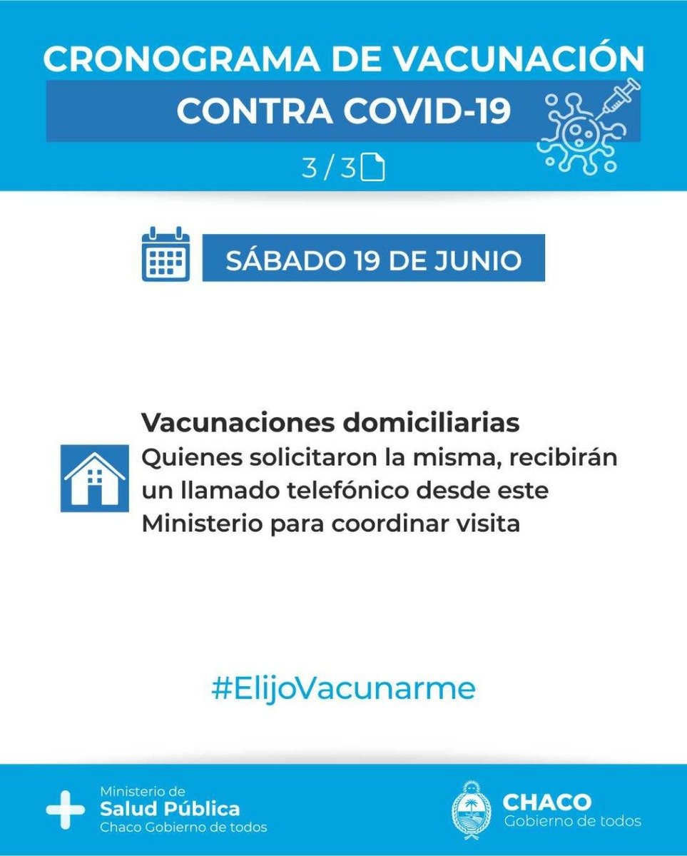 ChacoSalud's tweet photo. Cronograma de vacunación contra COVID-19 de mañana sábado 💉

#ElijoVacunarme https://t.co/43Uc7aKmRg