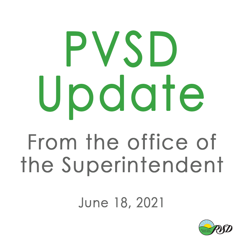 PVSD Update -- June 18, 2021

Dear PVSD Staff and Community,

Please read this important update from Dr. Danielle Cortes, Superintendent of PVSD Schools: bit.ly/3gBrRFl

#PVSD #PVproud #Camarillo