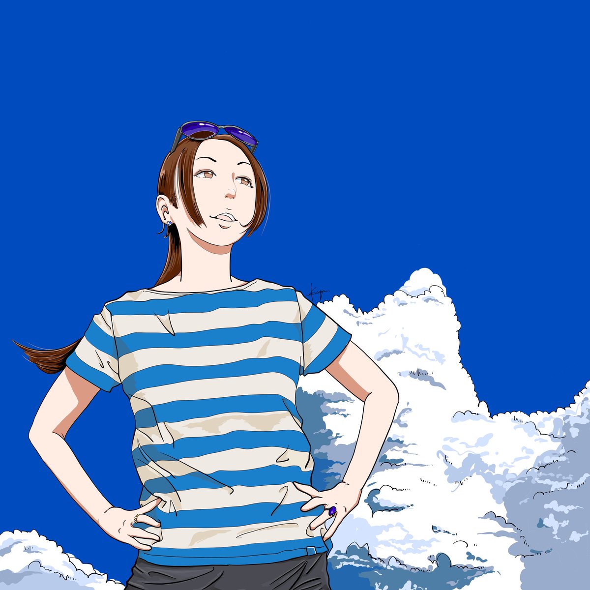 K5has 夏空 積乱雲 サングラスとボーダーシャツ イラスト 女の子イラスト かわいいイラスト 絵柄が好みって人にフォローされたい 絵描きさんと繋がりたい 絵柄が好みって人がいればいいなぁ かわいいと思ったらrt