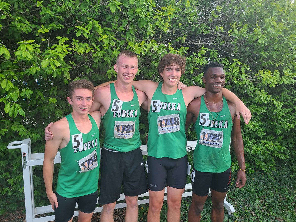 Eureka wins the final event of the Class 2A state track and field meet (4x400) and the Hornets earn a second place state trophy in the team competion!!