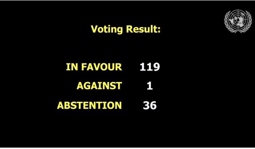 UN General Assembly voted overwhelmingly for resolution calling on "Myanmar armed forces to respect the will of the people" &amp; countries to "prevent follow of arms to Myanmar"; only Belarus (which called for vote) voted against; Russia &amp; China abstained. undocs.org/Home/Mobile?Fi…
