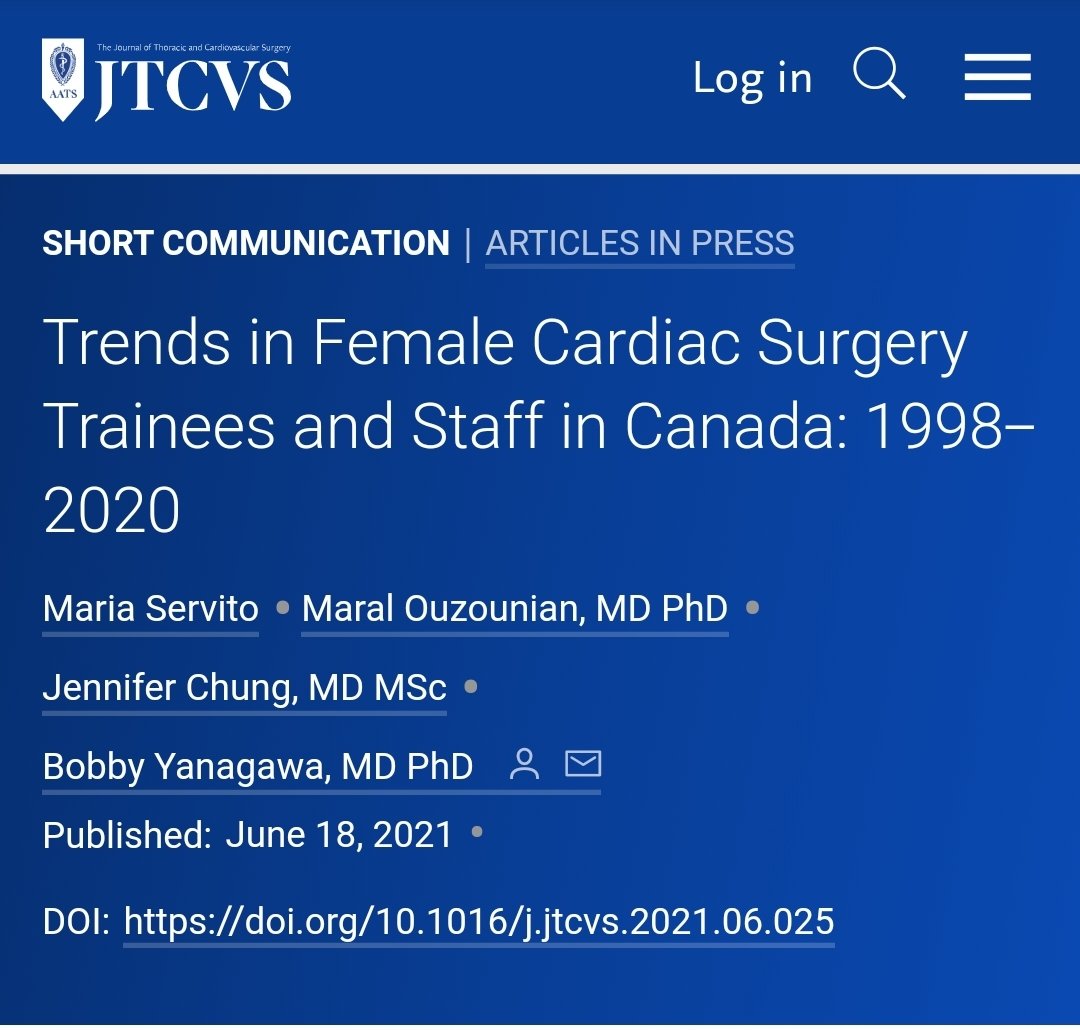 'Female applications to 🫀 surgery are ↗️ and nearing parity with male counterparts .. no sex difference in matching rates .. proportion of female cardiac surgeons in 🇨🇦 remains low' Important work @T_servito @OuzounianMD @jenn_cy_chung @BobbyYanagawa: jtcvs.org/article/S0022-…