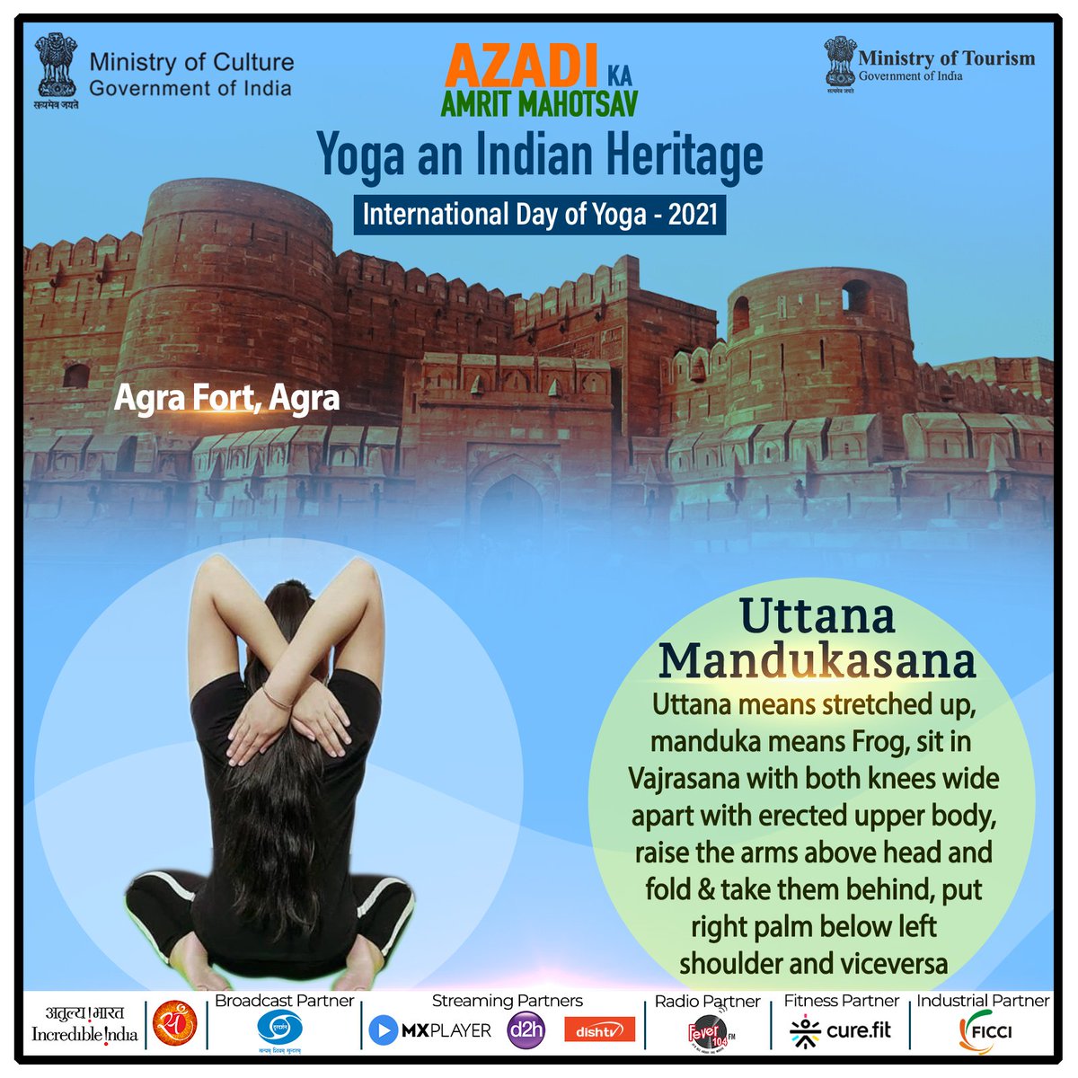 Uttana Mandukasana- Yoga is a gift of Indian Heritage to the whole world. Uttana means stretched up and Manduka means Frog. This posture helps to reduce backache , improves blood circulation and functioning of lungs.  #YogaAnIndianHeritage