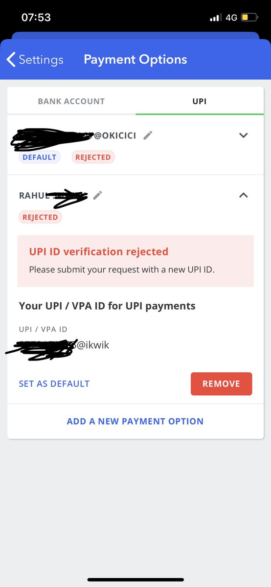 rahulsujata89's tweet photo. @BuddhaSource My UPI verification has been rejected. I had deposited using the same UPI earlier and it went through. I had made 2 transactions earlier. But now, all of a sudden the verification is showing as rejected. I have sent emails regarding the same 3weeks ago and still no reply https://t.co/N7jk2oltZ8