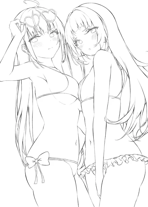 skebでご依頼頂いている、あくあちゃん&amp;シオンちゃんの線画ー!!! 