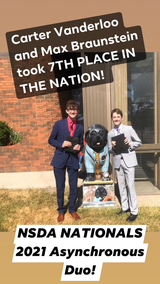 JUST ANNOUNCED- CARTER VANDERLOO AND MAX BRAUNSTEIN TOOK 7TH PLACE IN THE NATION! 7TH PLACE! WOW! I am soooooo proud!!! Congratulations!!! Out of over 200 competitors, Max and Carter are 7th IN THE NATION!! This is absolutely incredible! SIOUX CITY SQUAD! 🏆🤗❤️#Nats21