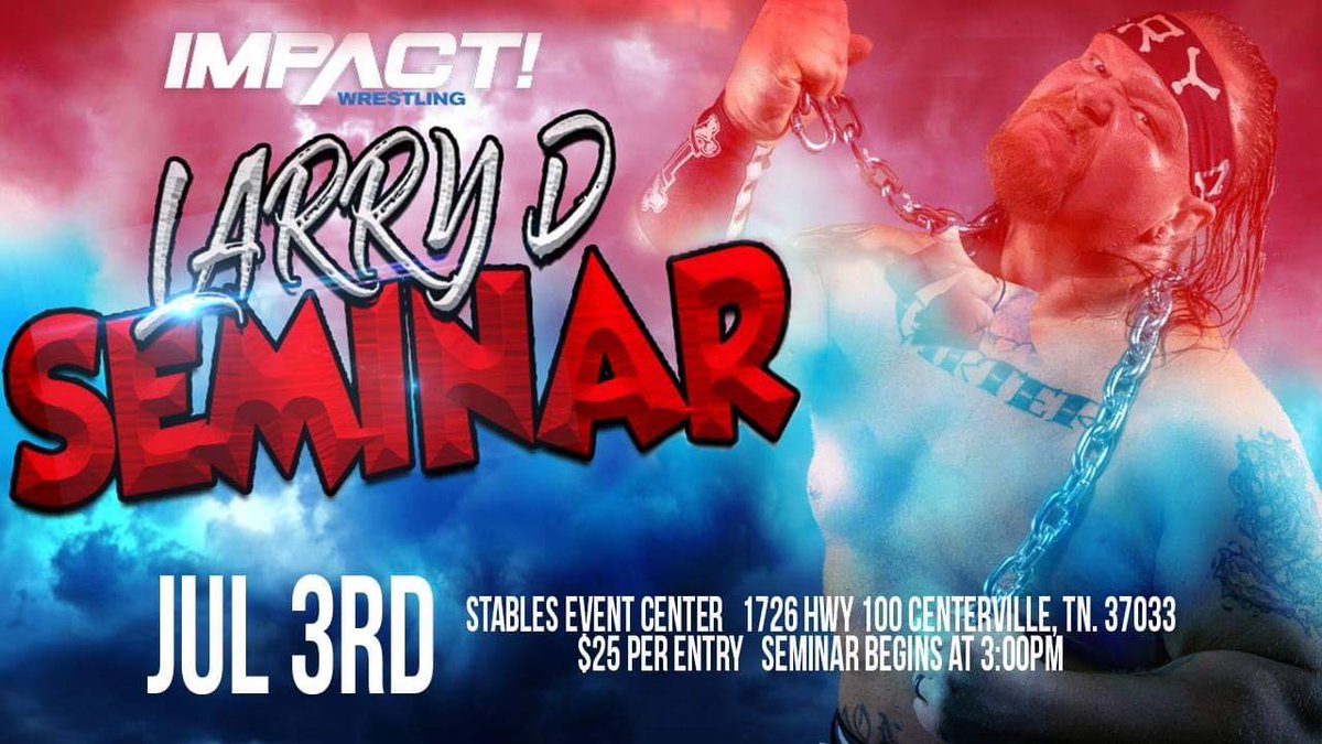 Saturday July 3rd before #thegreatamericanbanger we are holding a seminar with @IMPACTWRESTLING star <a href="/legendoflarryd/">Larry Fn D</a> starts at 4pm price is $25 please dm us or <a href="/Izzysik/">Adam McCormick</a> to reserve your spot!