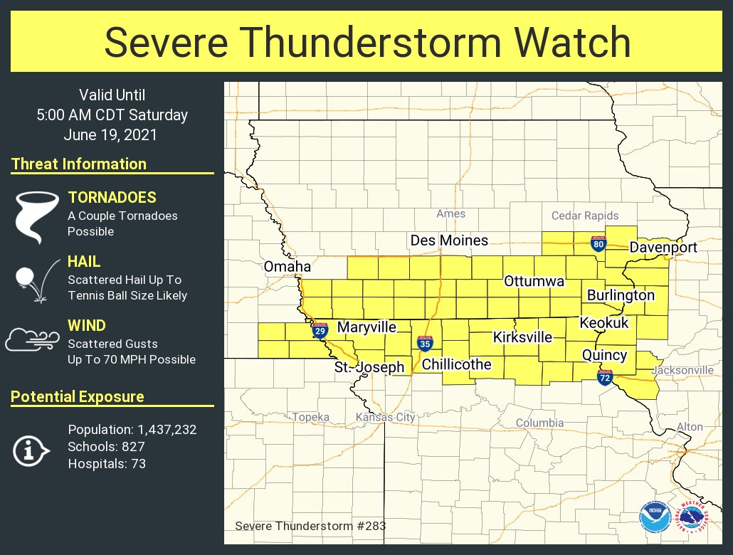 A severe thunderstorm watch has been issued for parts of Illinois, Iowa, Missouri and Nebraska ...