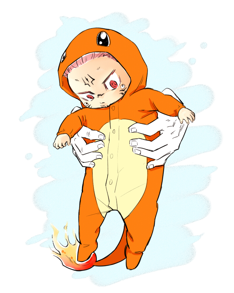 charmander 1boy male focus red eyes pink hair facial mark fire flame-tipped tail  illustration images