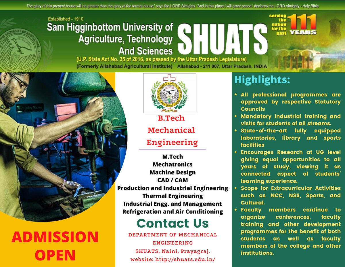 ShuatsM's tweet photo. #mechanicalengineering #engineering #shuats #mechanical #Admissions2021 #admission https://t.co/0b6EXoA3H8