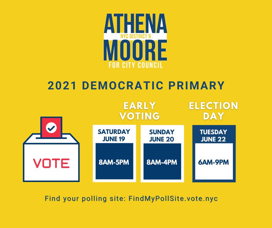 Early voting ends Sunday! Have you voted yet? Remember to VOTE Athena Moore 1st Choice for City Council District 9!