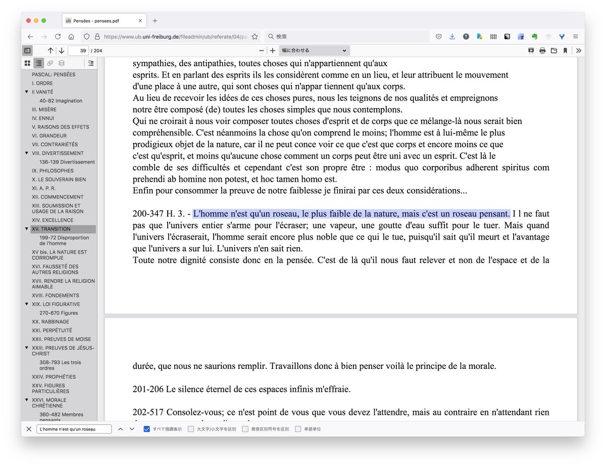 Uzivatel Tomoki Yamabayashi Na Twitteru 左側に目次が付いていて読みやすいフランス語原文 L Homme N Est Qu Un Roseau Le Plus Faible De La Nature Mais C Est Un Roseau Pensant Pensees Pensees Pdf T Co Khc3ie2be5 T Co Deohs67hcn