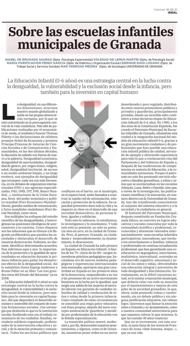 jacobocalvo's tweet photo. “El Patronato Municipal de Escuelas Infantiles de #Granada, sitúa a la ciudad a la vanguardia nacional (…) Hace posible una educación infantil pública de calidad,y son ejemplo a través de la investigación, de las publicaciones científicas y de la innovación”.Así es #GranadaEduca https://t.co/sEmacISEnM