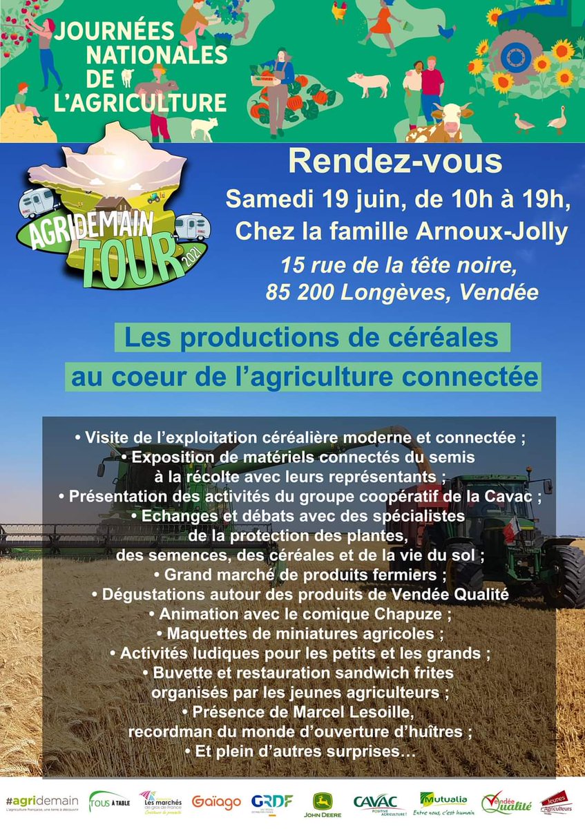Nos agris ambassadeurs #JusteetVendéen sont en place et vous attendent toute la journée à Longèves pour un marché festif pour découvrir l'agriculture dans le cadre des #JNAgri 🥰🥰 <a href="/FrancoisArnoux/">Francois Arnoux</a> 👍

Merci <a href="/Caliboissieres/">Arnaud Boissières</a> d'être passé nous voir 😘