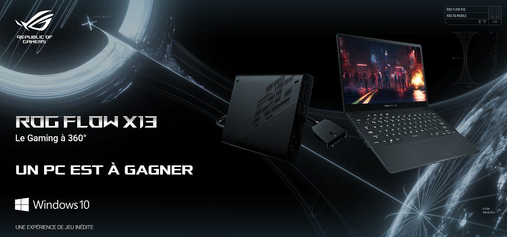 superhenrytran's tweet image. 🔥JEU CONCOURS🔥

Pour célébrer la fin de mon mémoire, je vous propose de tenter de remporter un magnifique ROG Flow X13 de mon partenaire ASUS ROG ! 

Pour participer : 
- RT ce tweet 
- Follow @ASUS_ROG_FR et moi-même

TAS : La semaine prochaine 
GLHF ! 🍀 #Windows10 #Ad