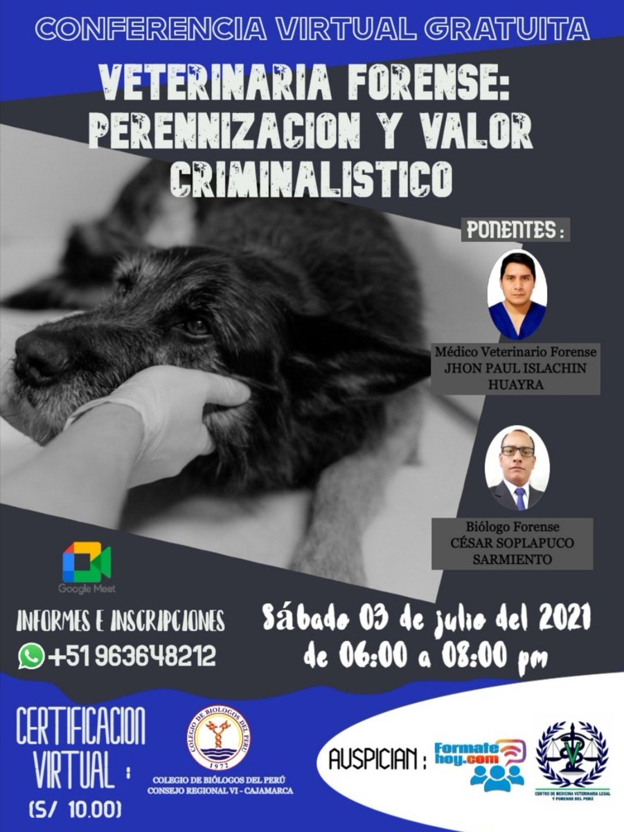 CesarSopla37's tweet photo. En este enlace podrás inscribirte: https://t.co/GGgbvvgMKk
Te esperamos!!! #veterinario #forense #criminalistica #mascotas #ADOPCION #AdopcionResponsable #CrimenOrganizado https://t.co/JD37UnQ2hx
