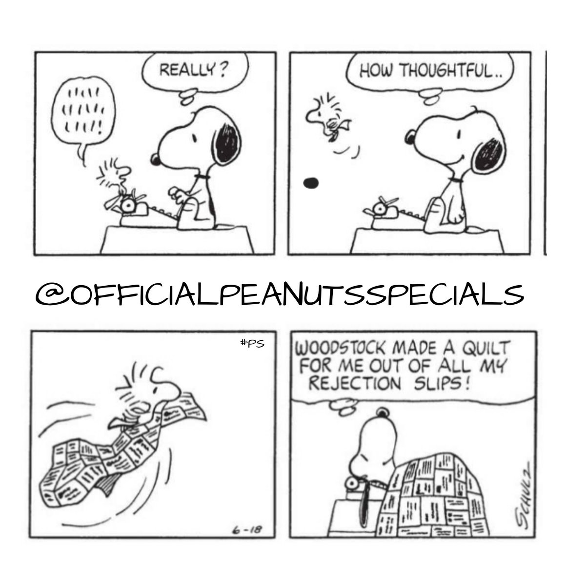 PeanutsSpecials's tweet photo. First Appearance: June 18, 1976
#snoopy #woodstock #howthoughtful #made #quilt #forme #all #my #rejectionslips #rejection #slips #peanutsfriday #peanutshome #schutz #ps #pnts #peanuts #officialpeanutsspecials https://t.co/Bg4IbO5CK3