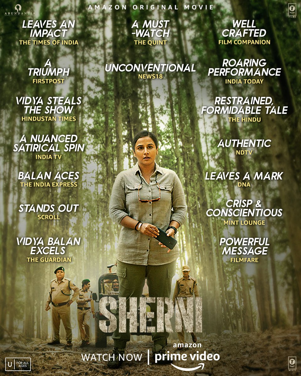 Abundantia_Ent's tweet photo. Thrilled and grateful for all the love! 😇
To all the #Shernis - more power to you! ❤️
#SherniOnPrime, watch now: https://t.co/NExNlKBonV
@PrimeVideoIN
@vidya_balan @primevideoin @tseriesfilms @TSeries @Abundantia_Ent @vikramix @ShikhaaSharma03 @AasthaTiku #AmitMasurkar https://t.co/jhHSJxd2BJ