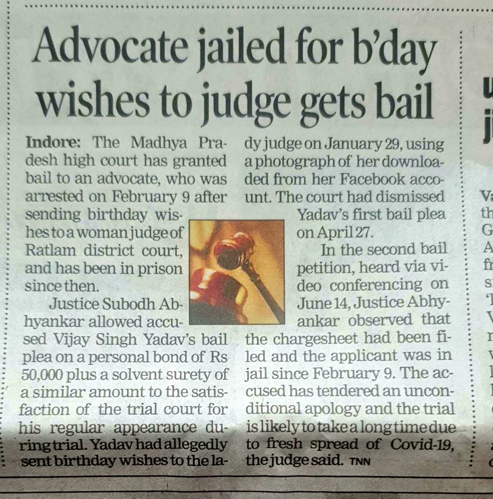 DeepikaBhardwaj's tweet photo. He spent four months in Jail for sending birthday wishes to a lady Judge. 

Would a woman ever be jailed for so long no matter what message she sends to a man in power? https://t.co/pE53Vnh30V