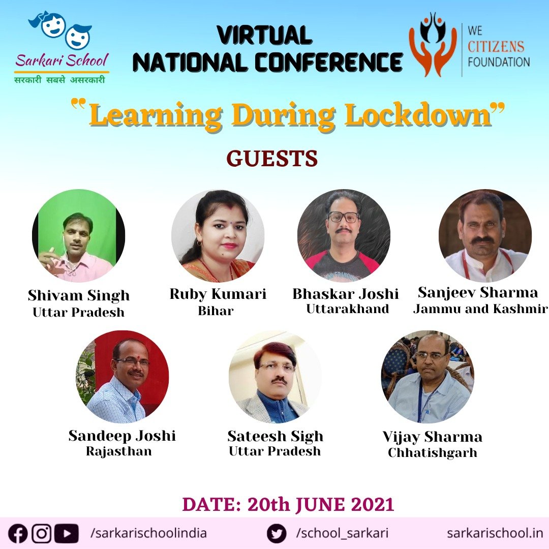school_sarkari's tweet photo. We are organizing a Virtual National Conference on the topic of "Learning During Lockdown" on 20th June 2021.

Youth from across the country, and many inspiring teachers, will attend this event.
 
Register here:  https://t.co/ht59C8Vntn

#learningduringlockdown #sarkarischool https://t.co/lLDNAdUwGG
