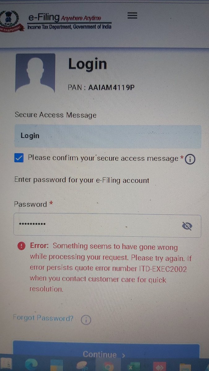 sutharjt_ca's tweet photo. Please resolve this error as there is difficulty in login since many days, error number ITD-EXEC2002
@IncomeTaxIndia @Infosys https://t.co/tcHHgfwwUY