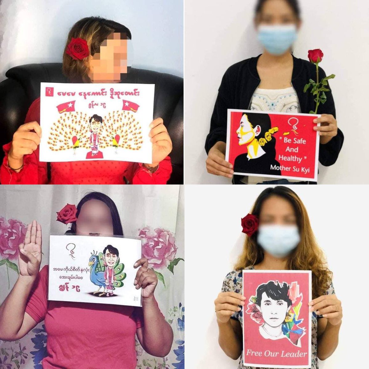 YarZarA03927924's tweet photo. South Okkalapa, Yangon: Supporters of Daw Aung San Suu Kyi, held the the red roses, and birthday wishes for her on the placards, to mark our leader’s 76th birthday. #76FlowerStrike #WhatsHappeningInMyanmar #June19Coup https://t.co/dr2mC40adc