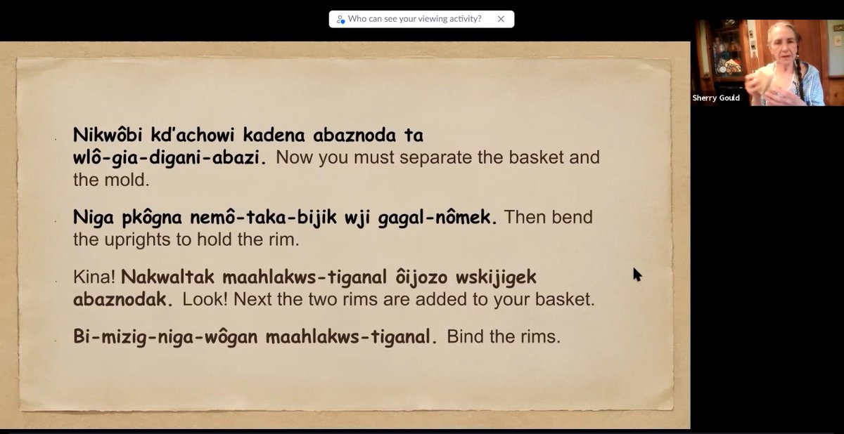 From Friday night's Abenaki Heritage Weekend program. In this picture, Sherry Gould is demonstrating basketmaking while explaining it in Abenaki. Then the interview switched to English.  Hop over to FB to check out our other 3 events over the weekend. fb.me/e/DhFjakG3