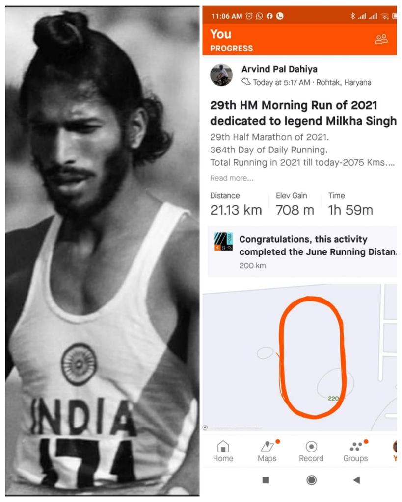 Arvind_P_Dahiya's tweet photo. 29th Half Marathon of 2021 dedicated to legend Milkha Singh.
364th Day of Daily Running.
Total Running in 2021 till today-2075 Kms.
#MilkhaSingh
#FlyingSikh
#marathonrunner #Marathon_Runner
#SufiyaSufee
#Runner
#Sweatlovers
#Stay_Fit
#Stay_Healthy
#Faraarrunners
#BSNL https://t.co/vDN8Q62YDc