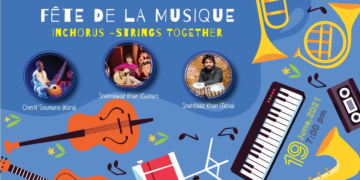 alliancefrdelhi's tweet photo. On the occasion of #WorldMusicDay– Alliance Française de Delhi in collaboration with Kalasetu present #InChorus-Strings Together with Cherif Soumano (Kora), Shahnawaz Khan (Guitare) & Shahbaaz Khan (Tabla).
Click to join: https://t.co/lfYHwGzCeD https://t.co/W0qk7BZq7J