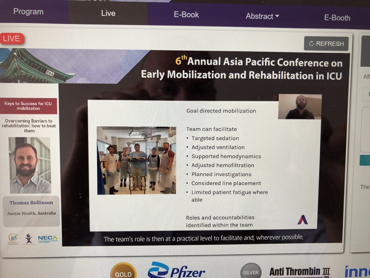 Fantastic overview of how to overcome barriers to early rehabilitation in ICU by <a href="/tomrollinsonPT/">Thomas Rollinson</a> - team working, identified responsibility and setting rehabilitation goals is essential