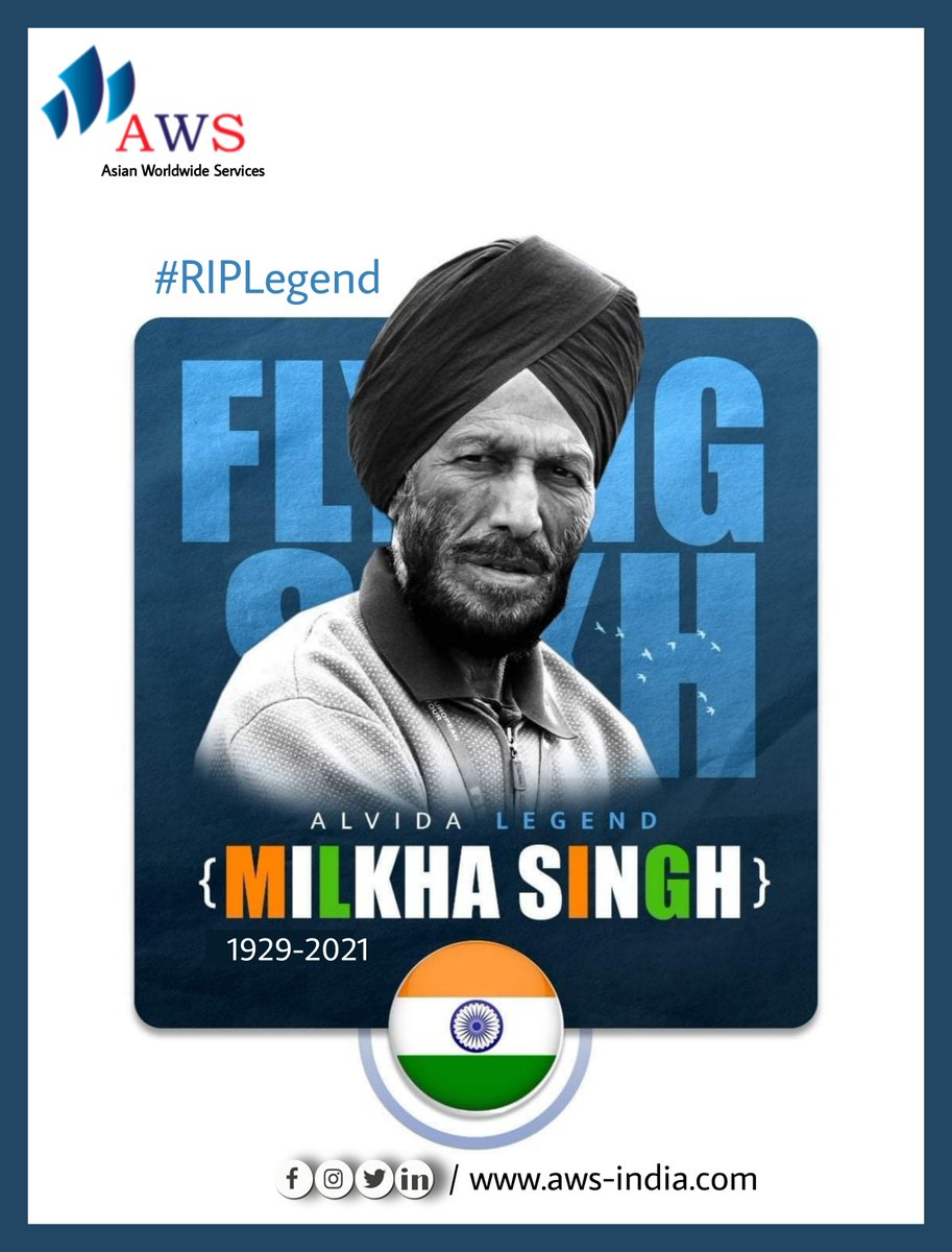 The "Flying Sikh" has left the entire Indian nation in mourning.
We had grown up celebrating his iconic feats...and we shall always miss him.

AWS pays tribute to Real Athlete #MilkhaSingh  The #FlyingSikh 

#awsindia #consolidation #LCL #FCL #imports #exports #shipping