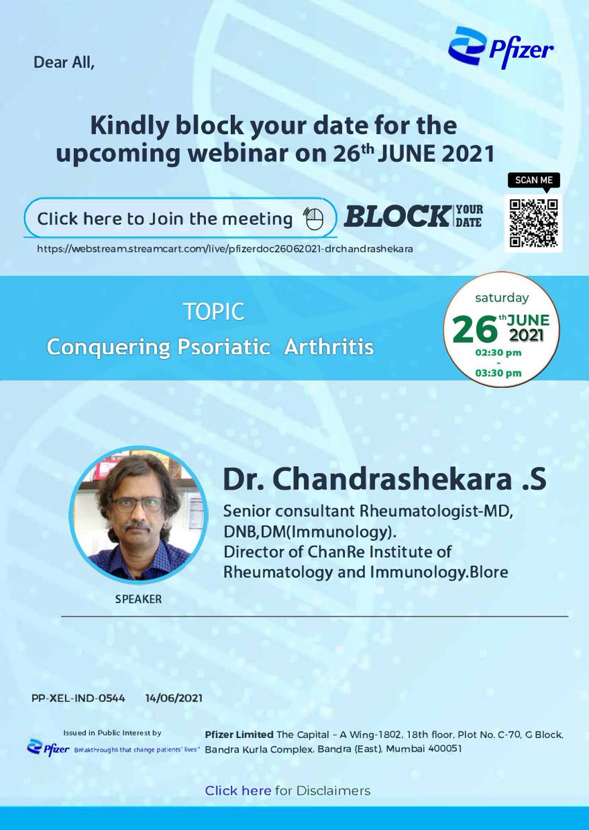 Topic : Conquering Psoriatic Arthritis.

Kindly block your date for the  upcoming webinar on 26th JUNE 2021
 Click the below link to view the session
bit.ly/2SCFjzL

#arthritis #psoriaticarthritis #healthcare #virtual #doctor #Online #Joints #musculoskeletal #awareness