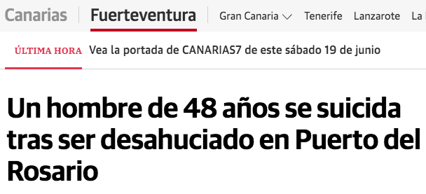 Gil_JavierGil's tweet photo. 📌El martes, un hombre de 58 años se suicidó en Barcelona cuando iba a ser desahuciado.

📌Ayer, un hombre de 48 años se suicidó en Fuerteventura tras ser desahuciado.

Ambos vivían de alquiler.

¿Dónde esta el decreto antidesahucios? ¿A qué espera el Gobierno para hacer algo? https://t.co/Yq6HioamRo
