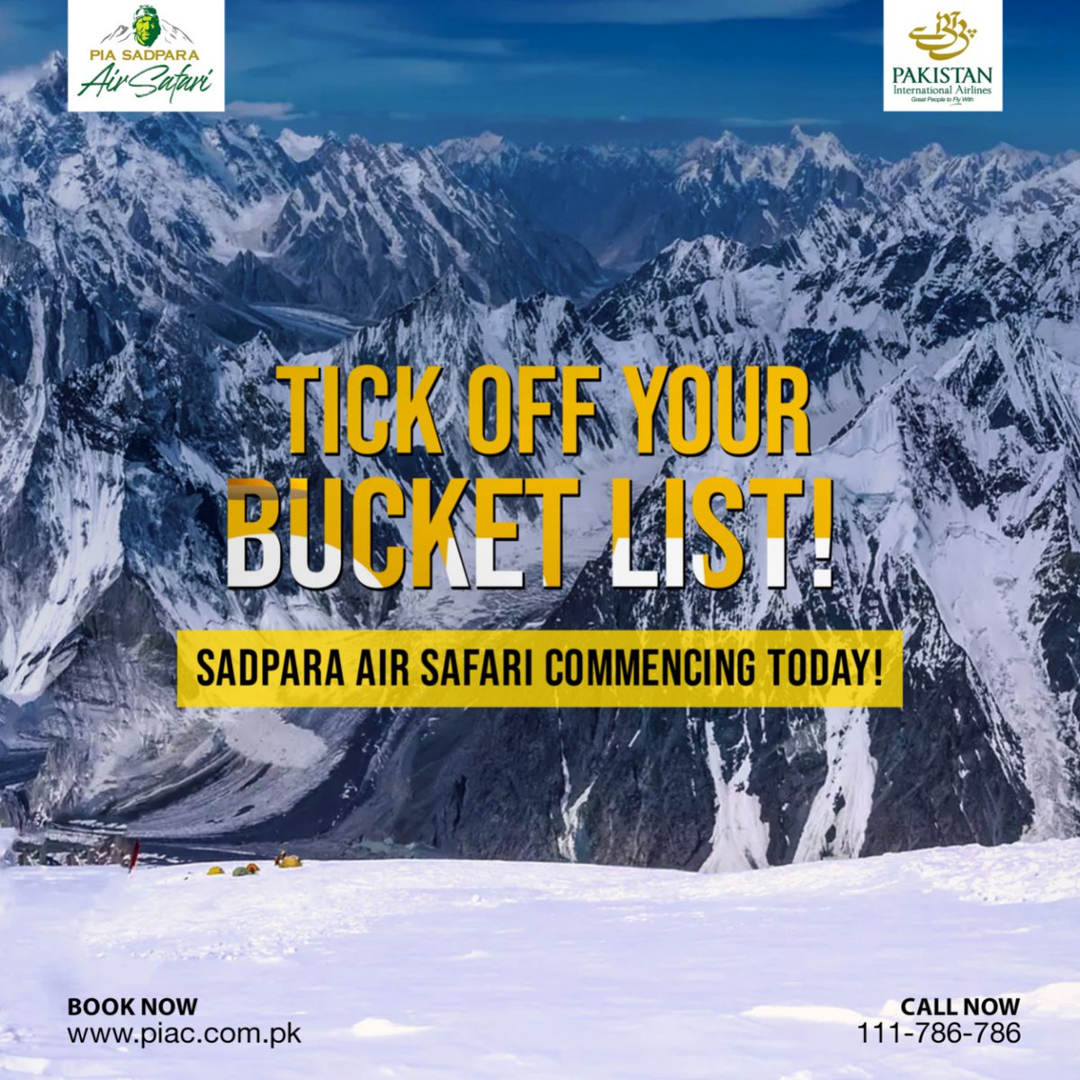 Official_PIA's tweet photo. The wait is over!
Experience the breathtaking beauty of Pakistan with us and book your tickets now, for our Sadpara Air Safari commencing today!
#PIA #FlyPIA #GreatPeopleToFlyWith https://t.co/OlIVsKJ6i6