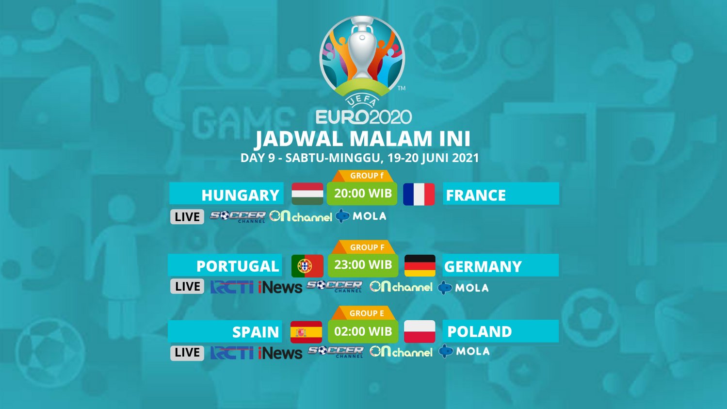 Everydayissportsday Pa Twitter Jadwal Euro Day 9 00 Hun Vs Fra 23 00 Por Vs Ger Live Rcti Inews 02 00 Esp Vs Pol Live Rcti Inews All Live On Soccer Channel Mnc