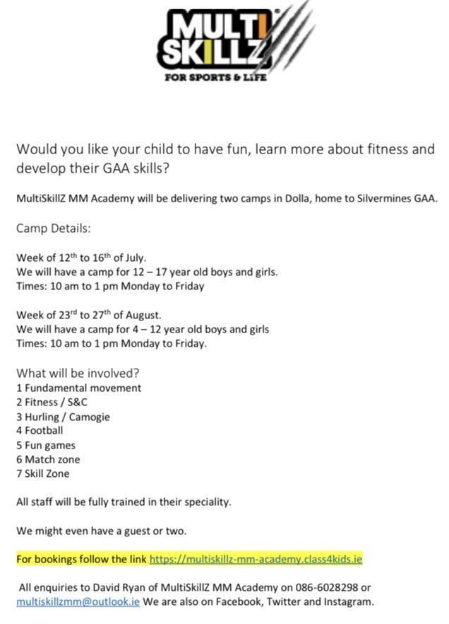d_r_fitnessn's tweet photo. How about a GAA camp to have fun, gain knowledge of fitness and build your SkillZ ? #GAA #camogie #hurling #football Open to boys and girls. #fun #movement #multiskillzmm https://t.co/6l6AZSTgGo