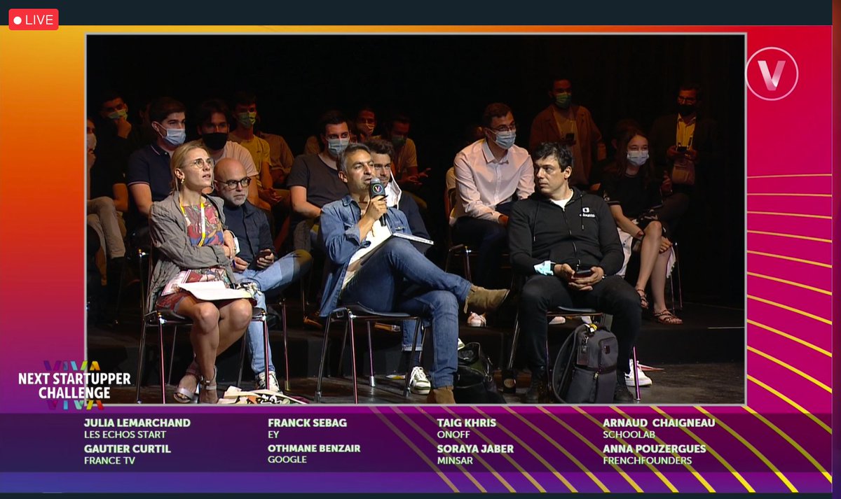 Nadia Bahhar-Alves (@nad_alves) on Twitter photo 🚀#NextStartupperChallenge <a href="/VivaTech/">Viva Technology</a>
🗣2 min Q/R avec le jury👇🏼
<a href="/JuliaLemarchand/">Julia Lemarchand</a> <a href="/EchosStart/">Les Echos START</a>
<a href="/gautiercurtil/">Gautier CURTIL</a> @francetv
<a href="/frsebag/">Franck Sebag</a> <a href="/EYFrance/">EY France</a>
<a href="/othmanebenzair/">Othmane Benzair</a> <a href="/GoogleEnFrance/">Google en France</a>
<a href="/taigkhris/">Taïg Khris</a> <a href="/onoff/">Onoff</a>
<a href="/achaigneau/">Arnaud Chaigneau 🦥</a> <a href="/TheSchoolab/">TheSchoolab</a>
<a href="/anna_pouzergues/">Anna Pouzergues</a> @FrenchFounders
#VivaTech #ESD #CréerCoderInnover 🚀#NextStartupperChallenge <a href="/VivaTech/">Viva Technology</a>
🗣2 min Q/R avec le jury👇🏼
<a href="/JuliaLemarchand/">Julia Lemarchand</a> <a href="/EchosStart/">Les Echos START</a>
<a href="/gautiercurtil/">Gautier CURTIL</a> @francetv
<a href="/frsebag/">Franck Sebag</a> <a href="/EYFrance/">EY France</a>
<a href="/othmanebenzair/">Othmane Benzair</a> <a href="/GoogleEnFrance/">Google en France</a>
<a href="/taigkhris/">Taïg Khris</a> <a href="/onoff/">Onoff</a>
<a href="/achaigneau/">Arnaud Chaigneau 🦥</a> <a href="/TheSchoolab/">TheSchoolab</a>
<a href="/anna_pouzergues/">Anna Pouzergues</a> @FrenchFounders
#VivaTech #ESD #CréerCoderInnover