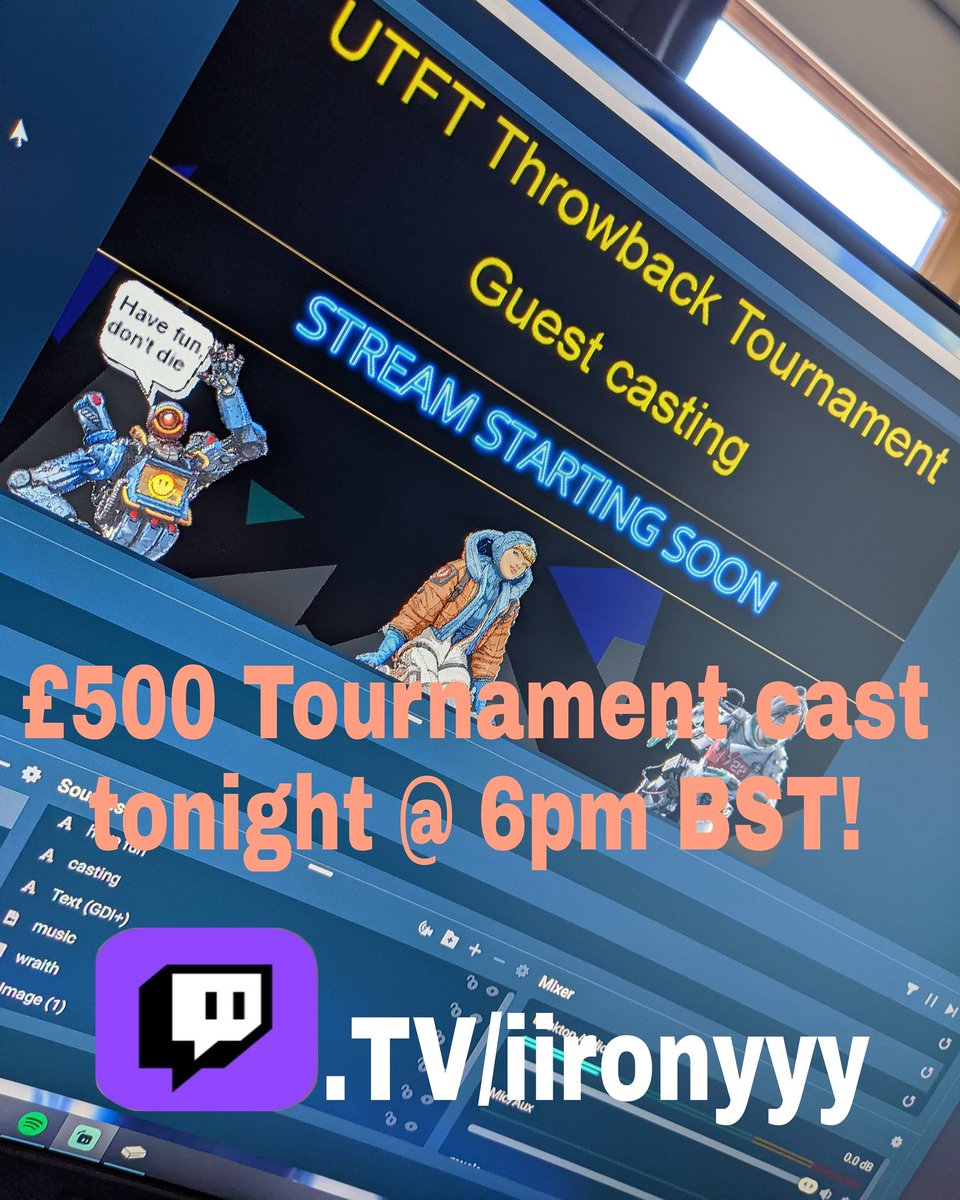 iironyyy's tweet photo. Live tonight on https://t.co/6r8Rzs043b!
-
£500 prize pool!
Gonna be intense!
#playapex #ApexLegends #apexpredatorshit #apexcomp #apexfunny #apexcommunity #apexmemes #apexfunny #ALGS https://t.co/OaGg4ZTe7B https://t.co/6qxqO0msgJ