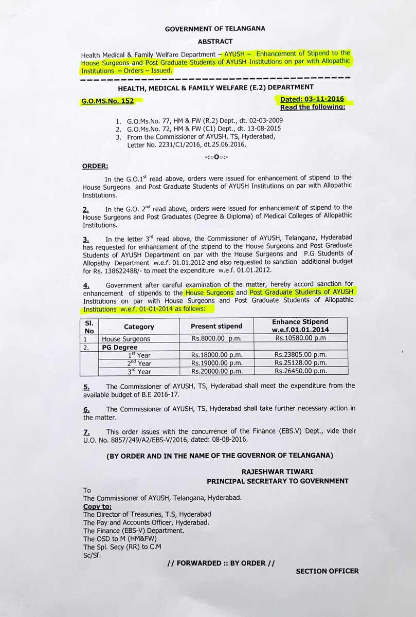 AyushJuda's tweet photo. Respected Sir @KTRTRS @KTRoffice,@TelanganaCMO We AYUSH Juda , like to bring to your heed that our stipends have not been enhanced  for the past 7 years ( last enhanced was in 2014 - as per https://t.co/IP7JYWtxjw. 152,HM&amp;FW (E2) Dept.,dt.03-11-2016 ) #StipendhikeforAyushdoctors https://t.co/gVh27ir47u