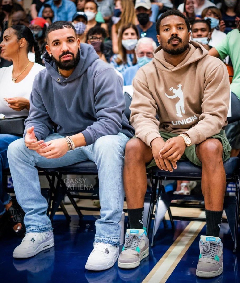 𝐔𝐏 𝐓𝐎 𝐃𝐀𝐓𝐄 Drakeと共にシエラキャニオン高校のバスケ試合観戦に訪れたハリウッドスター Michael B Jordanが 現在web抽選受付中のunion Air Jordan 4を着用 Cassy Athena Ig マイケル B ジョーダン ユニオン エアジョーダン4 ナイキ