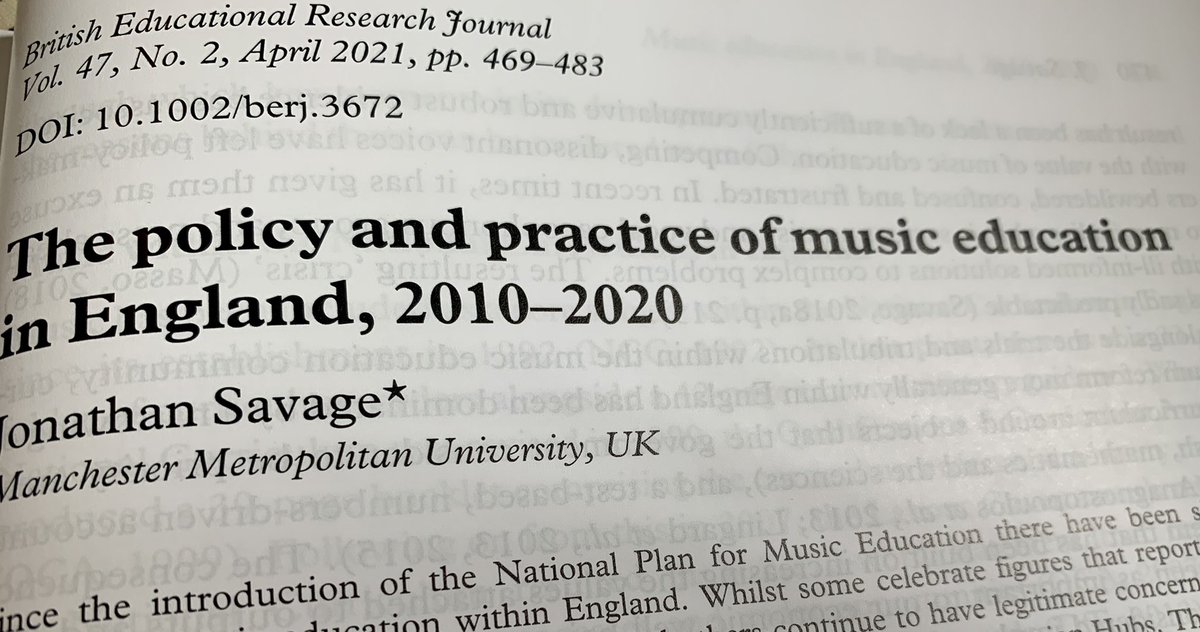 Great article from <a href="/jpjsavage/">Jonathan Savage</a> in new <a href="/BERANews/">BERA</a> journal. Good for me as a Scot to get some further knowledge and insight about developments in #MusicEd in England!