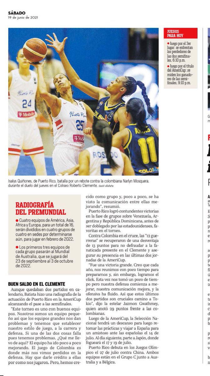 luisvegaramos's tweet photo. ¿Equidad? Anoche a las 11pm las #12Guerreras se convirtieron en la 2da potencia del basket americano al derrotar a las 4tas del Mundo. Ninguno de los periódicos sabatinos mantuvo su edición abierta para reportarlo. Sólo un artículo de fondo. Pa los #12magnificos era primera plana https://t.co/5rU5YIk0cl