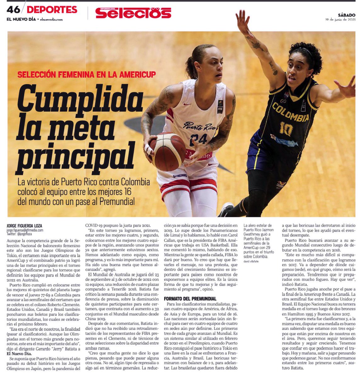 luisvegaramos's tweet photo. ¿Equidad? Anoche a las 11pm las #12Guerreras se convirtieron en la 2da potencia del basket americano al derrotar a las 4tas del Mundo. Ninguno de los periódicos sabatinos mantuvo su edición abierta para reportarlo. Sólo un artículo de fondo. Pa los #12magnificos era primera plana https://t.co/5rU5YIk0cl