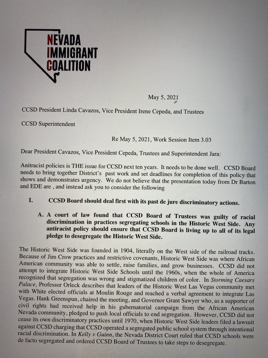 SylviaLazos's tweet photo. @ClarkCountySch wants input on antiracism policies for upcoming Thurs Bd mtg but CCSD has ignored @NVImmigrants input from May 5. Why provide any thoughtful input when CCSD ignores it? @IreneCepedaNV was #4thvote to delegate this work to Jara staff. 🤷🏽♀️ https://t.co/w68gR9GnQK