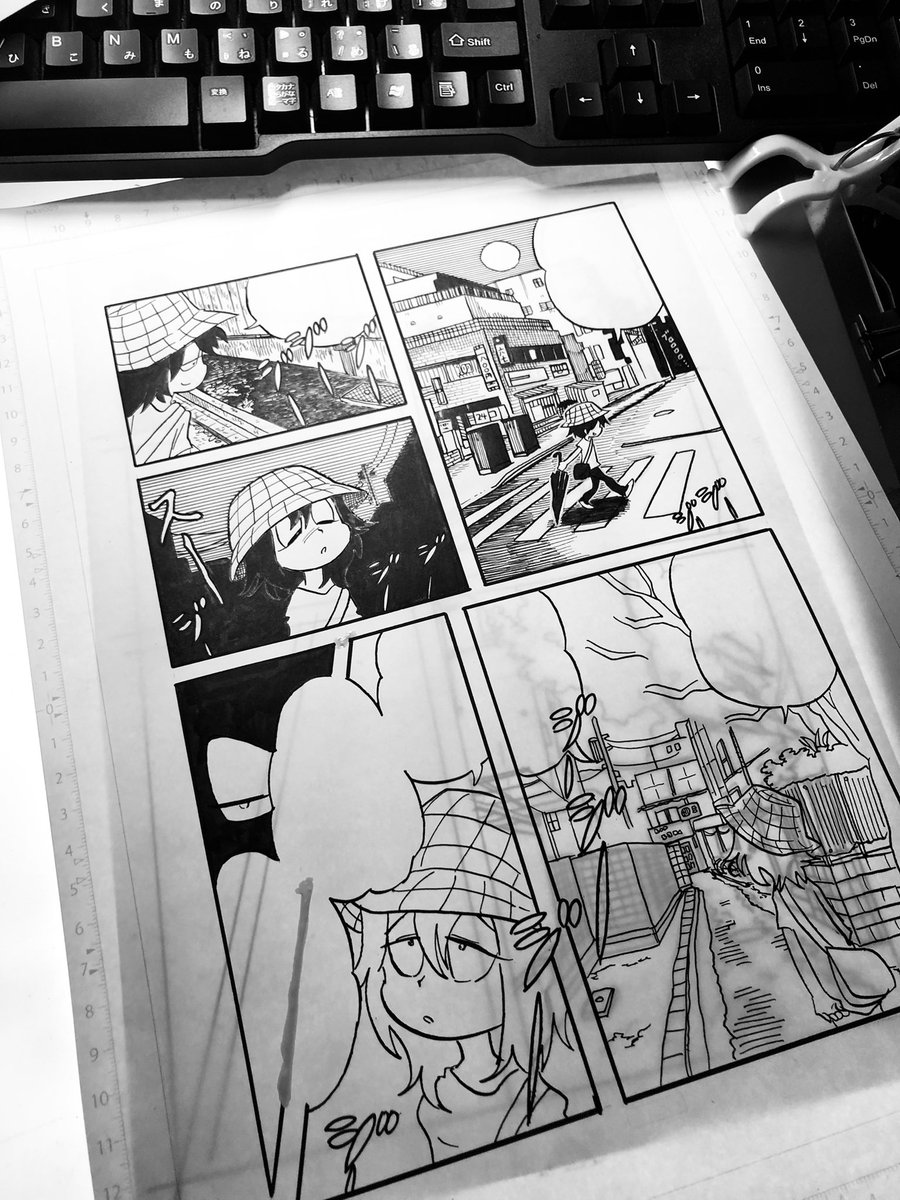 嫌なことがあっても、辛いことを思い出しても、こうやって好きな漫画を描いていると、色んな感情が無になっていきます。
背景の練習もかねてます!