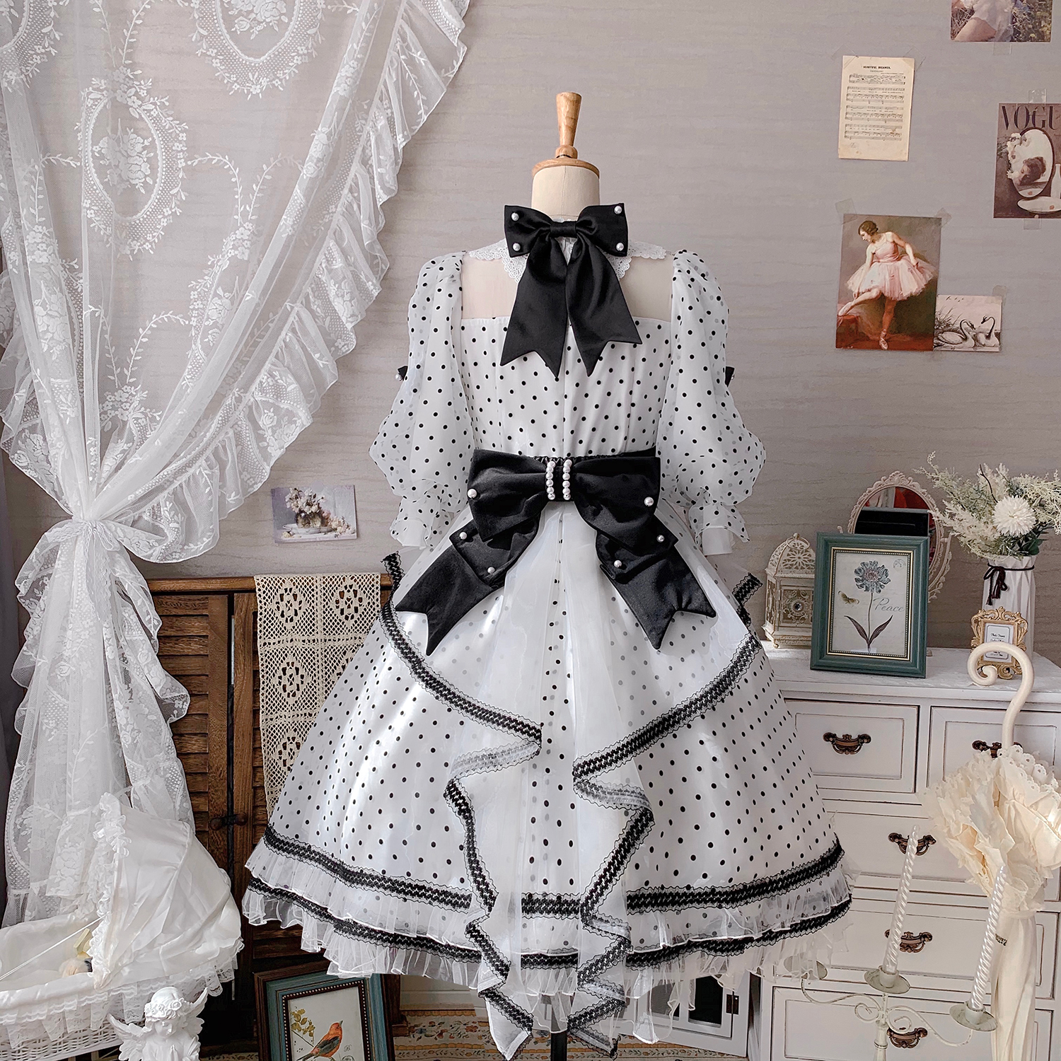 Epetice ドッド柄ワンピース Epetice ドッド柄ワンピース レトロドット柄ワンピース 黄・黒 春/夏