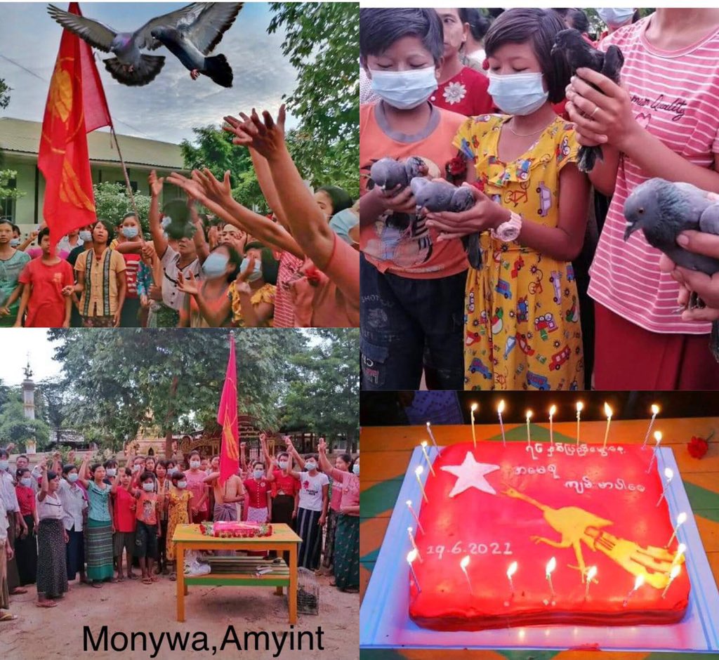 Celebrating SC DawAungSanKyi’s 76 birthday in Launglon,Monyw,SarLinGyi and Thayetchaung. Prayed for immediate release of her and wished her to be in good health.

FREEDOM FROM FEAR 
#WhatsHappeningInMyanmar 
#June19Coup 
#76FlowerStrike