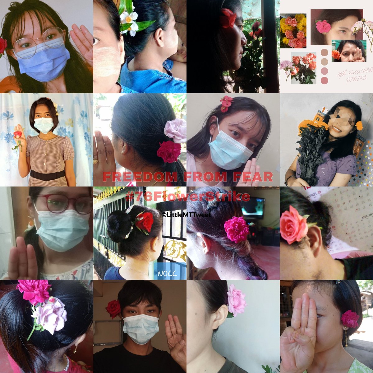 katycho22222's tweet photo. Me and my friends staged anti-coup flower strike in honor of State Counselor Daw Aung San Suu Kyi's 76th Birthday.  [LittleMTTweet Channel Present]  FREEDOM FROM FEAR #76FlowerStrike #June19Coup #WhatsHappeningInMyanmar https://t.co/R3xmgbZNoV
