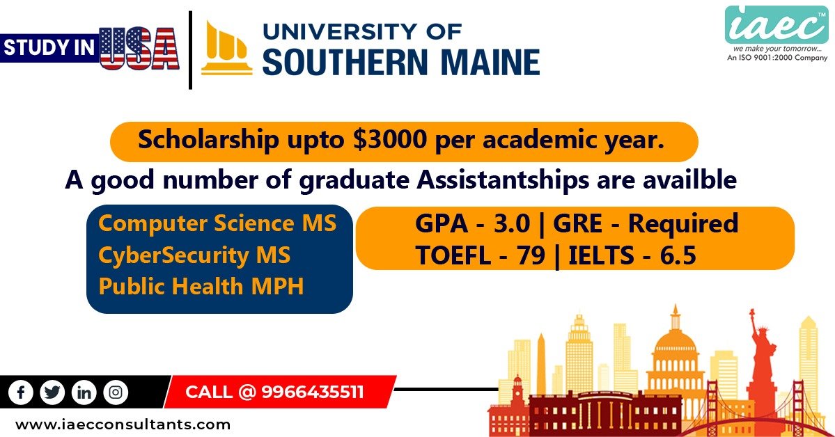 iaec_india's tweet image. Study in USA at '𝗨𝗻𝗶𝘃𝗲𝗿𝘀𝗶𝘁𝘆 𝗢𝗳 𝗦𝗼𝘂𝘁𝗵𝗲𝗿𝗻 𝗠𝗮𝗶𝗻𝗲' popular courses and exciting funding opportunities!!
#StudyUSA #MSComputerScience #mscybersecurity #scholarships #usm
